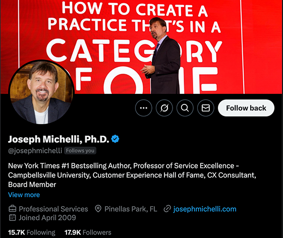 Joseph Michelli Twitter Page